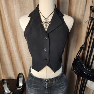 Y2K Forever 21 Black Backless Halter Vest M NWT Tuxedo Going Out Top